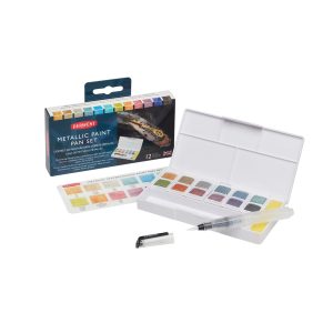 foto di Set acquerelli metallici Derwent – 12 mezzi godet professionali per effetti brillanti