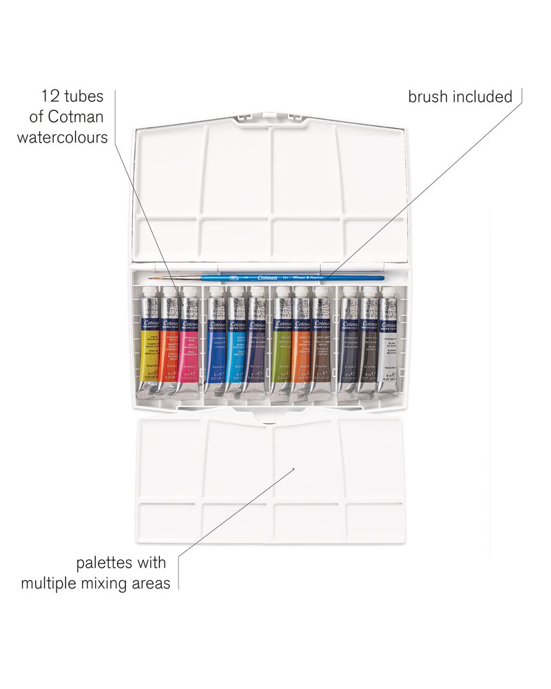 Travel Set Acquerelli Winsor e Newton – Cotman 12 tubetti da 8ml + Pennello - 1