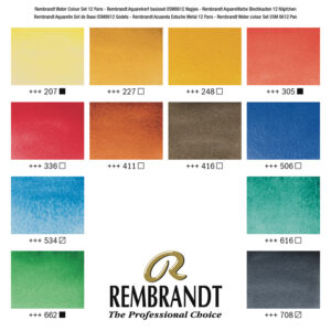Set di Acquerelli Rembrandt – Confezione da 12 mezzi godet e Pennello in Martora - 1