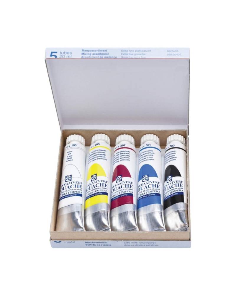 foto di Set Colori Primari Tempera Talens Gouache Extra Fine, 5 tubetti da 20ml
