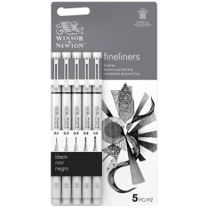 foto di Set Pennarelli FineLiner Winsor & Newton - 5 Pennarelli Graduati NERI