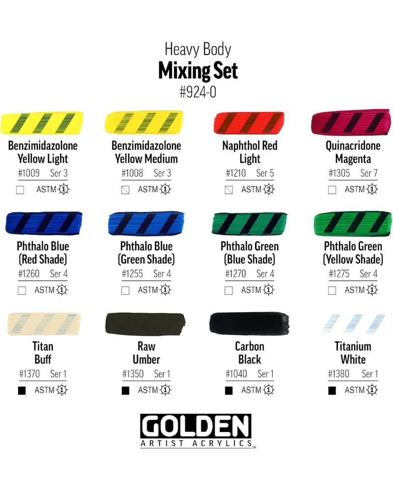 SET COLORI ACRILICI GOLDEN – Mixing Set 12 Tubetti + Medium - 1